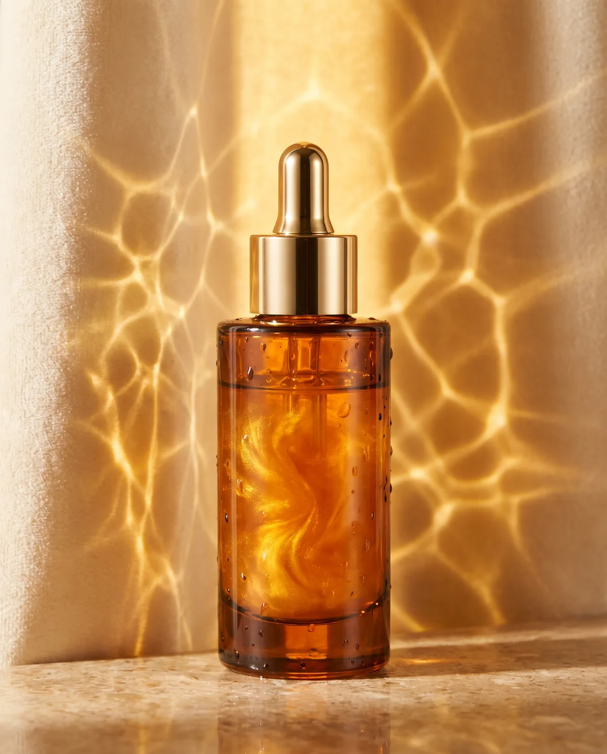 Packshot d'un sérum sur fond studio, logo fidèle à la marque